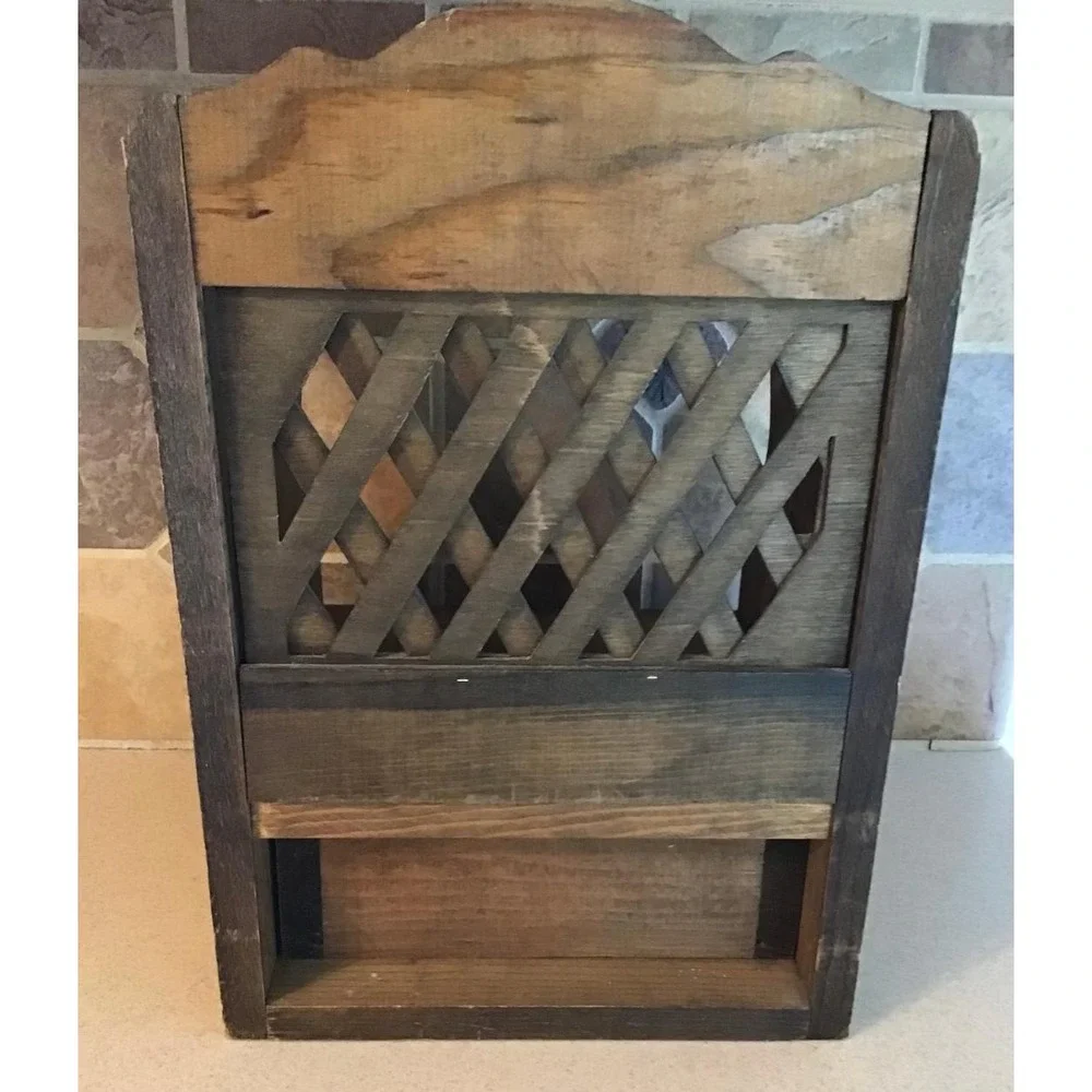 Vintage Rustic Wood Cookbook Holder Organizer Farmhouse Decor